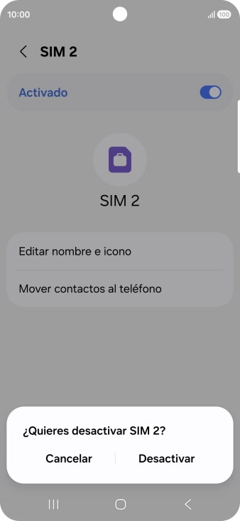 Si desactivas el uso de la línea móvil (SIM), debes pulsar Desactivar.