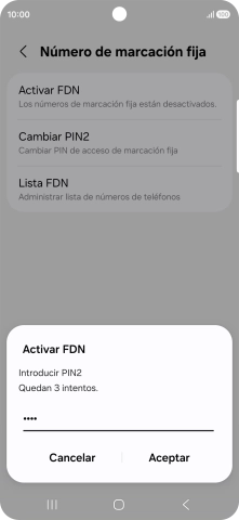 Introduce el código PIN2 y pulsa Aceptar.