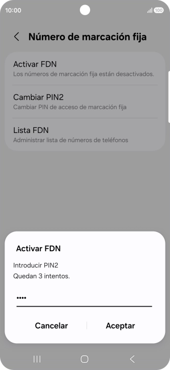 Introduce el código PIN2 y pulsa Aceptar.