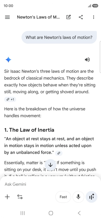 Transcription of the conversation with Gemini Live is now displayed.