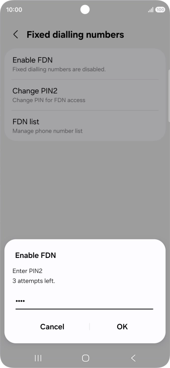 Key in your PIN2 and press OK. The default PIN2 is 1111.