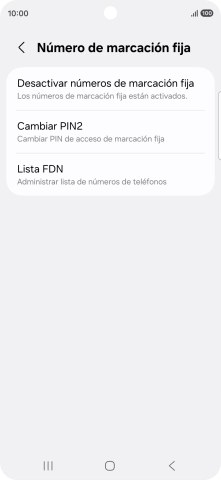Pulsa Desactivar números de marcación fija.