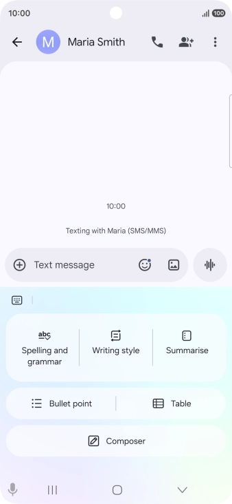 To generate a text, press Composer and follow the instructions on the screen to use the function.