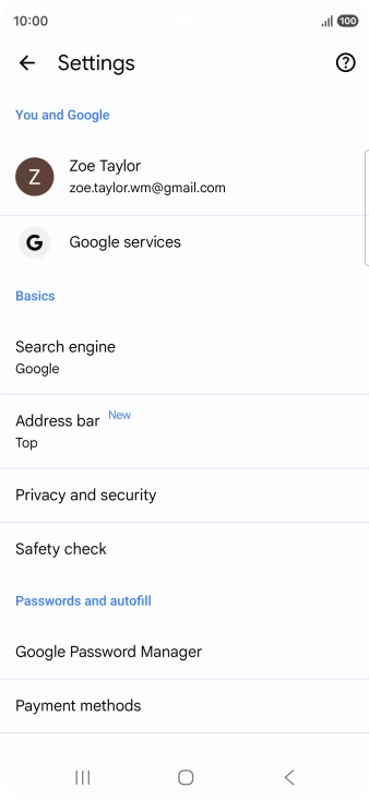 Press Privacy and security.