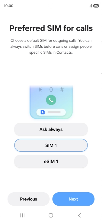 Press the required setting.