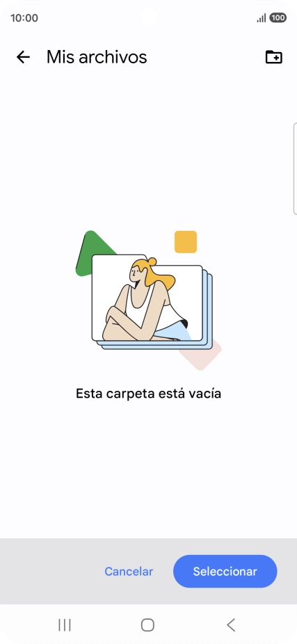 Si deseas crear una nueva carpeta, pulsa el icono de nueva carpeta y sigue las indicaciones de la pantalla para crearla.