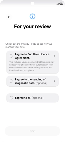 Press the fields next to the required settings to select them.