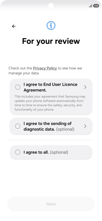 Press the fields next to the required settings to select them.