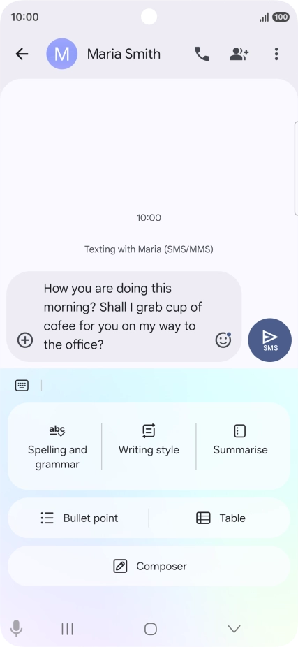 To check your text for grammatical and spelling errors, press Spelling and grammar and follow the instructions on the screen to use the function.