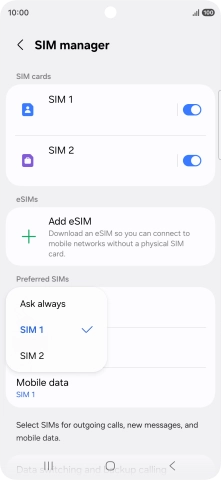 Press the required setting.