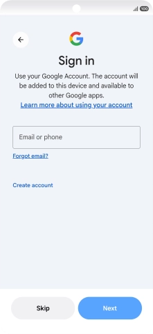 Press Email or phone and key in the username for your Google account.