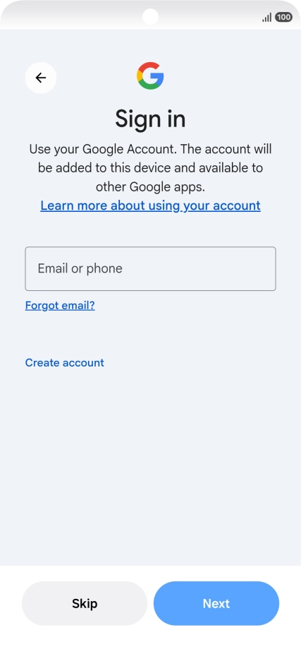 Press Email or phone and key in the username for your Google account.