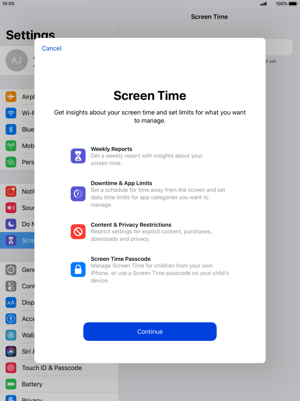 Apple iPad 10.2 (7th gen.) - Select Screen Time settings | Vodafone UK