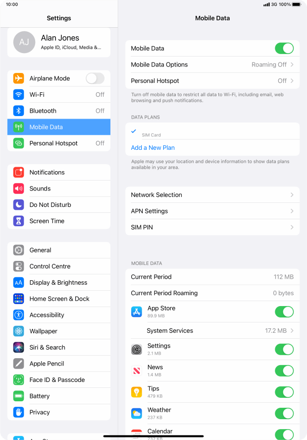 Apple iPad Pro 11 - Turn mobile data on or off | Vodafone UK