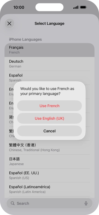 To select the new language as the default phone language, press Use ‹language›.