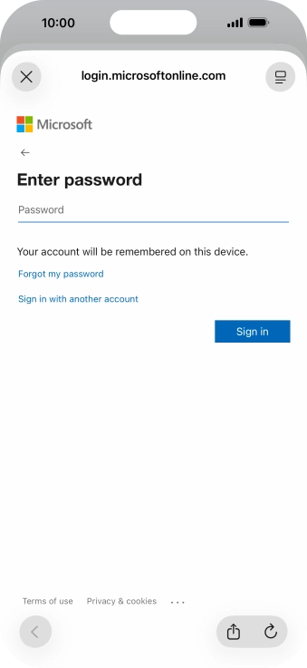 Press Password and key in the password for your email account.