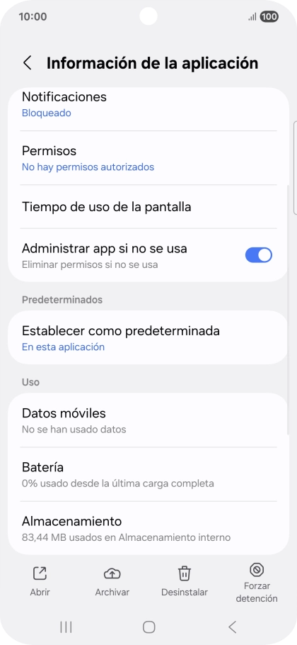 Pulsa Almacenamiento.