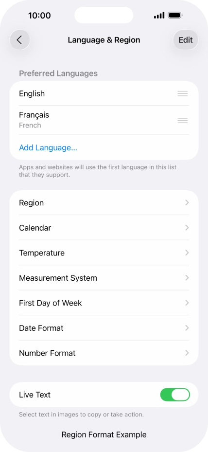 To subsequently select another language as the default language, press the move icon next to the required language and drag it to the top of the list.