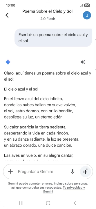 A Gemini le puedes pedir que genere un texto a partir de una descripción tuya.