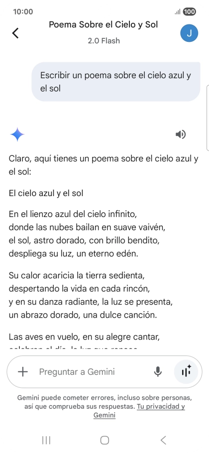 A Gemini le puedes pedir que genere un texto a partir de una descripción tuya.