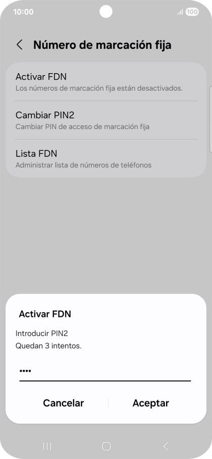 Introduce el código PIN2 y pulsa Aceptar.
