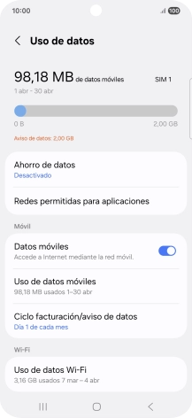 El consumo total de datos se visualiza ahora en la pantalla.