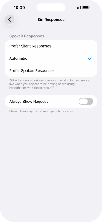 Press the required setting.