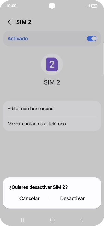 Si desactivas el uso de la línea móvil (SIM), debes pulsar Desactivar.
