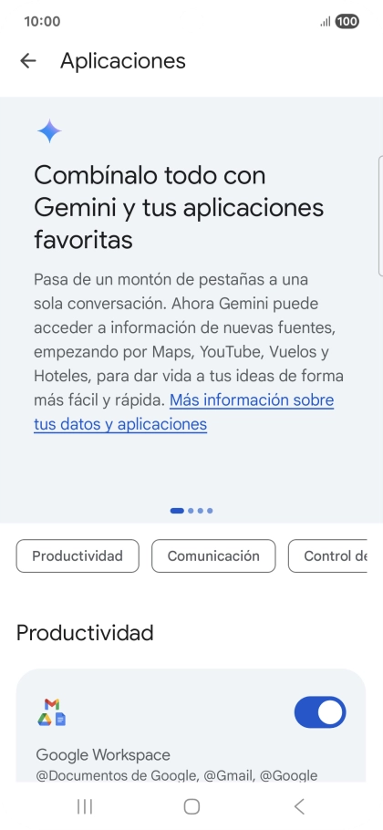 Pulsa el indicador junto a la extensión deseada para activar la función.