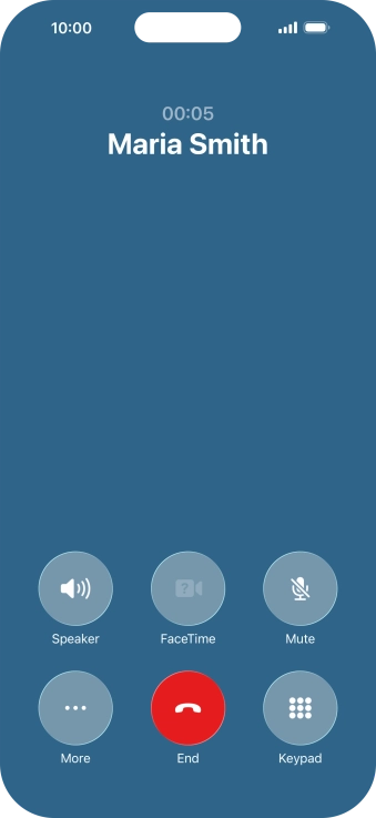 Press the end call icon to end the call and return to the home screen.