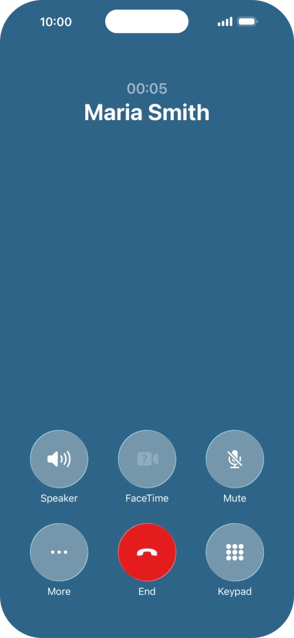 Press the end call icon to end the call and return to the home screen.