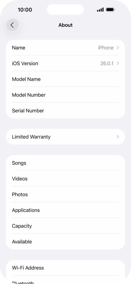 Your phone's software version is displayed next to iOS Version.