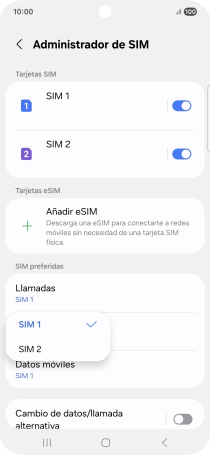 Pulsa la SIM de la línea móvil deseada.