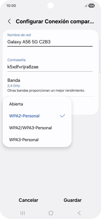 Pulsa WPA3-Personal para proteger la conexión wifi con una contraseña.