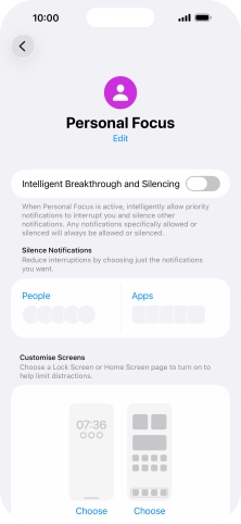 Press People and follow the instructions on the screen to select which contacts you would like to receive calls and notifications from when the selected focus mode is active.