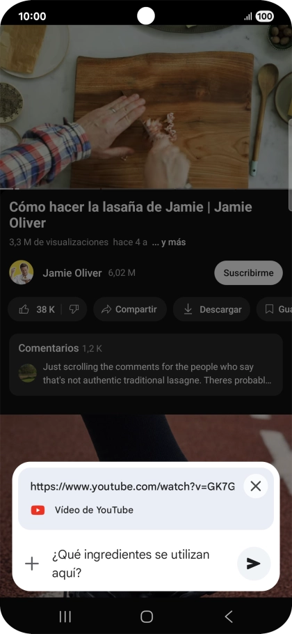 Sigue las indicaciones de la pantalla para escribir o decir en alto la pregunta que quieres hacer del vídeo.