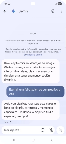 La propuesta de texto de Gemini se visualiza ahora en la pantalla.