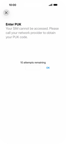 Key in the PUK and press OK.