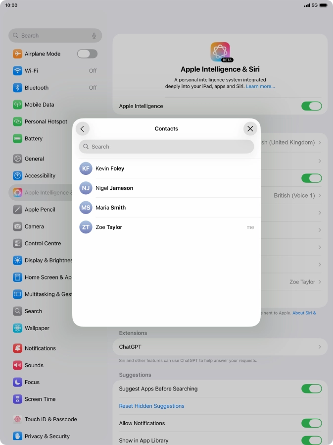Press the required contact.