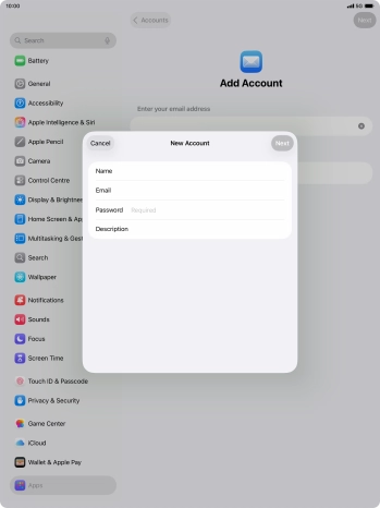 Press Password and key in the password for your email account.
