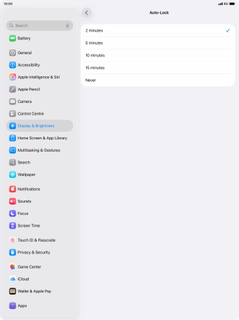 Press the required setting.