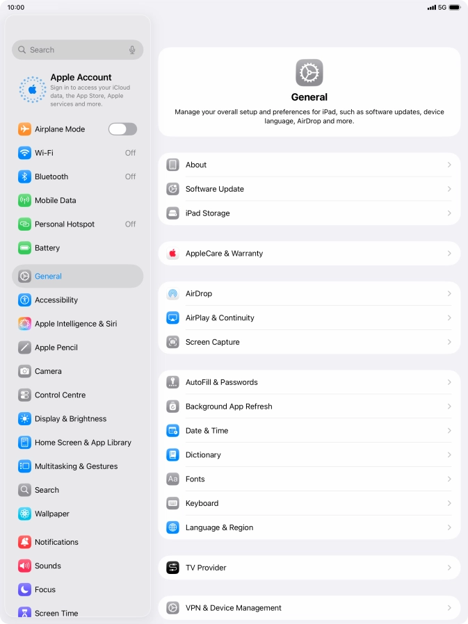 Press Apple Account.