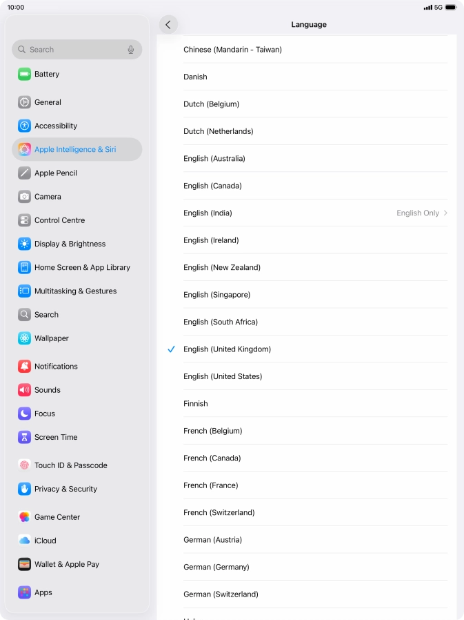 Press the required language.