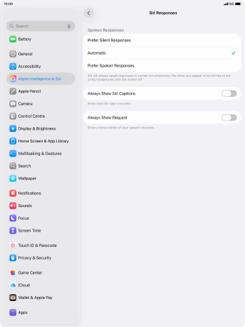 Press the required setting.