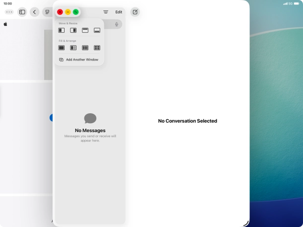 Press the required setting to place the application window on the opposite side of the screen from the first application window.
