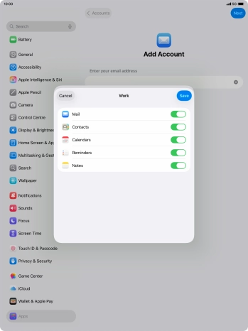 Press the indicators next to the required data types to turn synchronisation of each data type on or off.