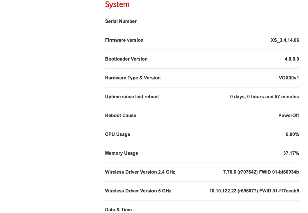 The modem information is displayed.