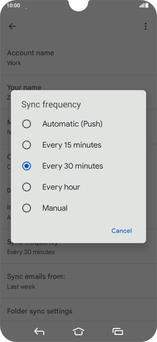 Press the required setting.