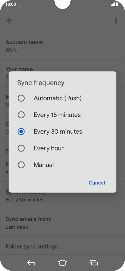 Press the required setting.
