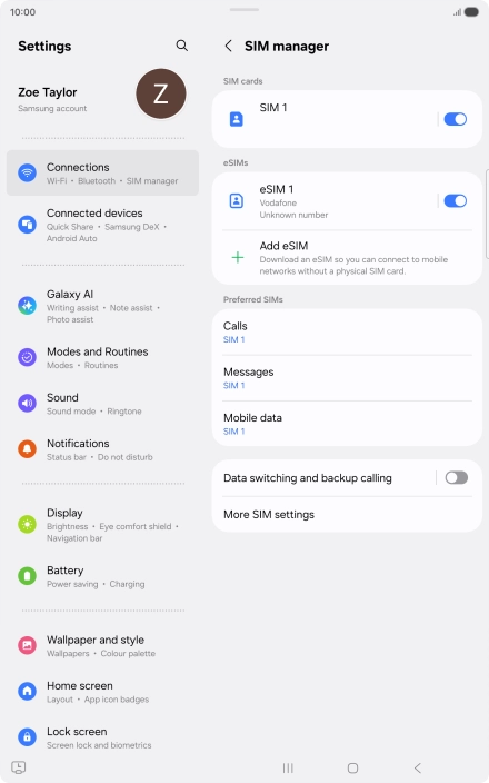 Press the required eSIM.
